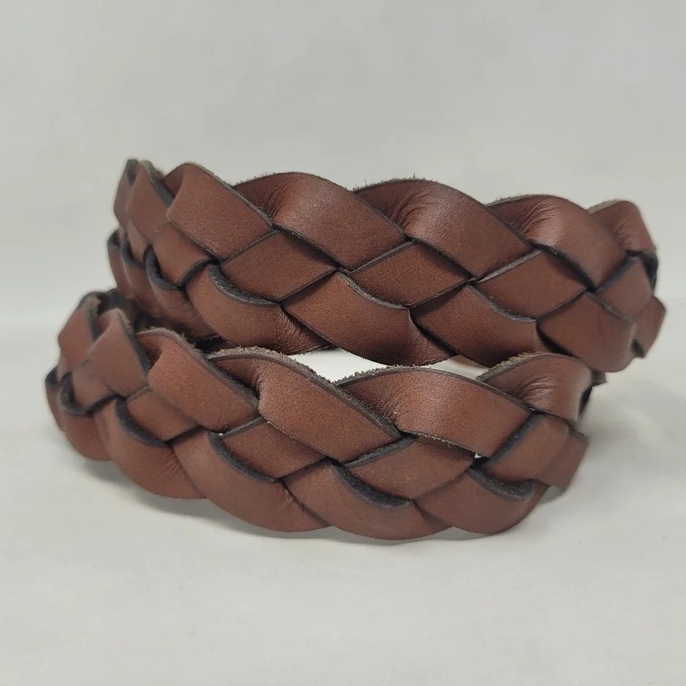 Brown Leather Belt Mens 40 Braided Woven Casual Utility Rugged Rustic Artisan